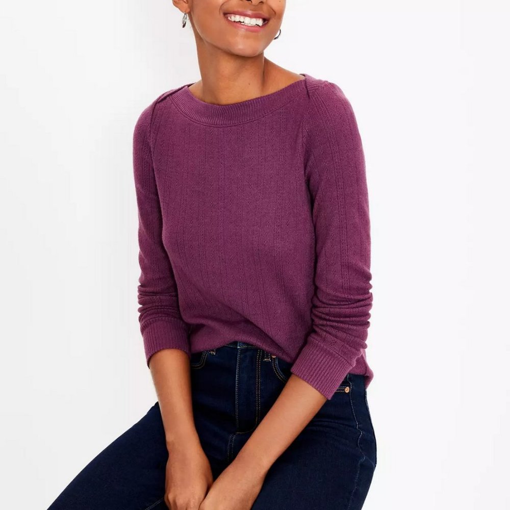 LOFT REGAL PLUM POINTELLE BOATNECK TEE